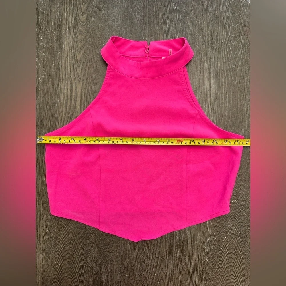 NWT GLAM HOT PINK HALTER CROPPED TOP - Size Large SKU:598